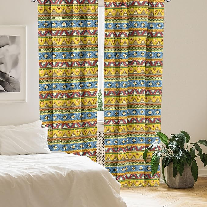 Ambesonne Aztec Curtains, Traditional Classic Tribal Style Folk Motif Sun Mexican Culture Image, Window Treatments 2 Panel Set for Living Room Bedroom, Pair of - 28" x 84", Yellow Orange