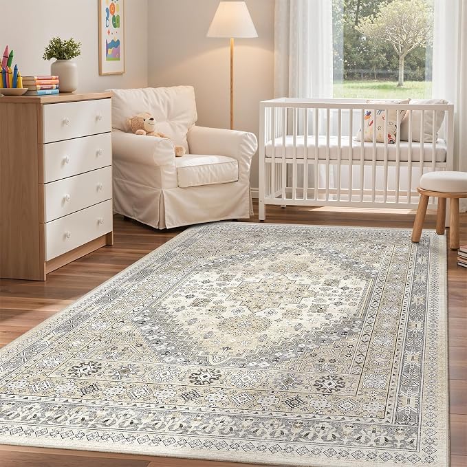 3x5 Rug for Entryway, Washable Area Rug, Living Room, Dining Room, Vintage Rug - Image 9