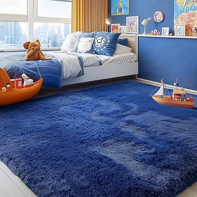 Navy Blue Rug 5x8 Ft, Fluffy Rugs - Image 4