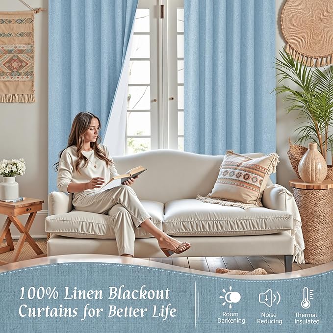 72 Inch 100% Blackout Linen Curtains - Image 2