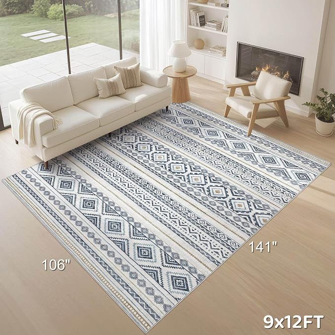 cotiled Boho 9x12 Area Rug for Living Room: Large Moroccan Washable Rug | Solve - Image 9