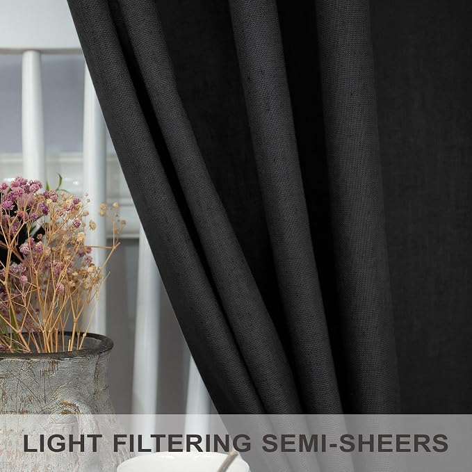 Modern Black Linen Curtains 96 Inches Long - Image 4