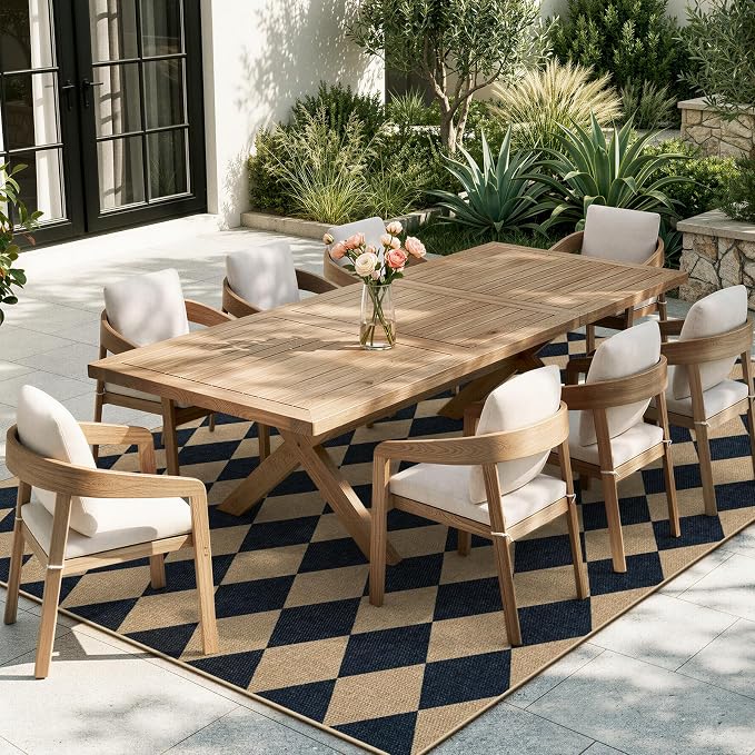 Lahome Checkered Easy Jute Outdoor Patio Rug, 8x10 Living Room Rug Washable | - Image 8
