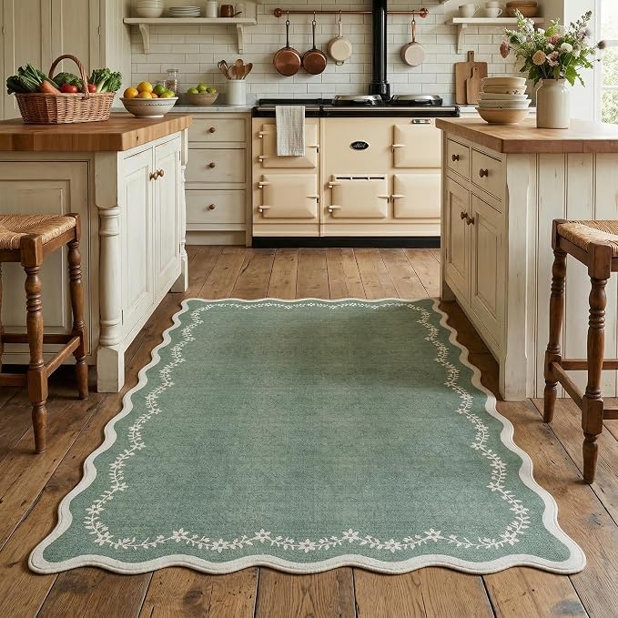 GarveeHome 3x5 Scalloped Washable Area Rug Non Slip Bedroom Entryway Rug | Soft - Image 3
