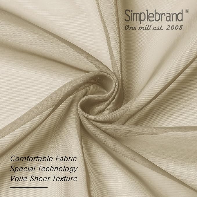 Simplebrand Taupe Sheer Curtains 63 Inch Length 2 Panels, Rod Pocket Solid - Image 6
