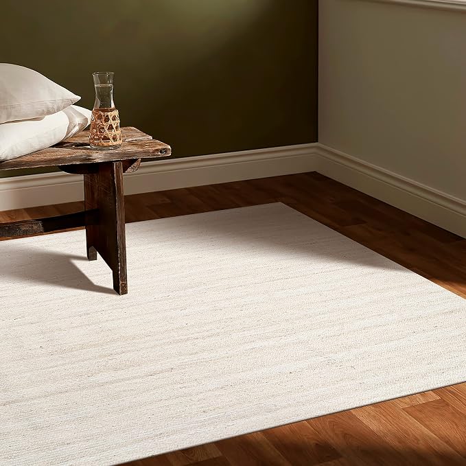 Hausattire Hand Woven Jute Braided Rug, Off White | 100% natural jute, - Image 2