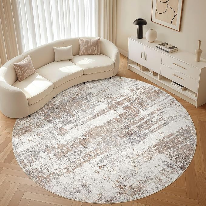LOONGRUG Round Rug 10x10 Washable Circle Large Neutral Modern Rugs Brown | by LOONGRUG
