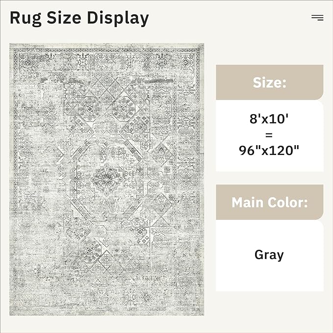 Soalmost Washable Area Rug 8x10 Large Soft Living Room Rugs Light Gray | - Image 3
