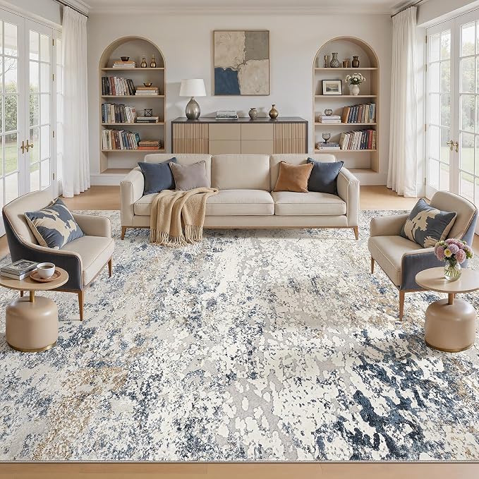 DMOYEST Area Rug Living Room Rugs 12x18 Extra Large Beige Blue Carpet | - Image 3