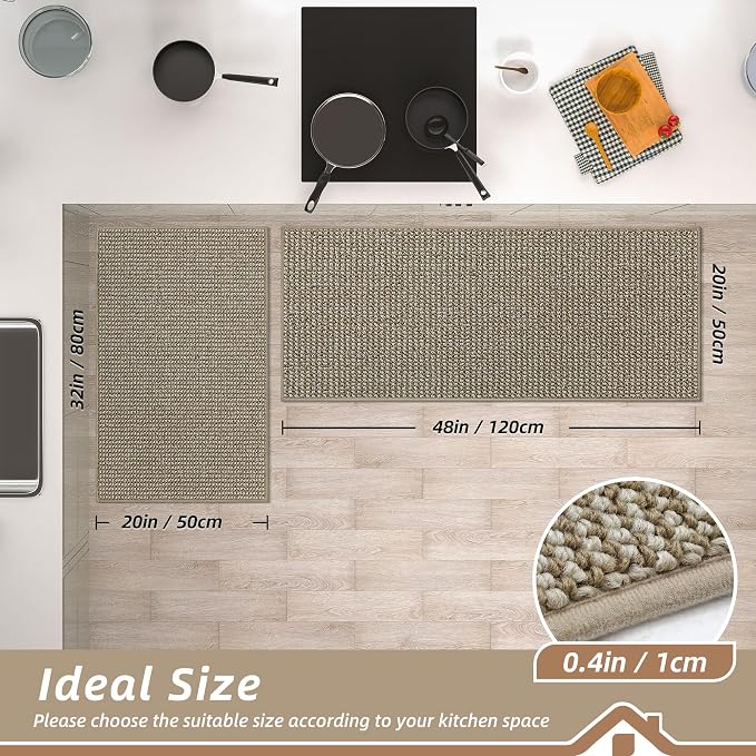 BEQHAUSE Kitchen Rugs and Mats 2PCS Non-Slip, Light Beige | Kitchen Mats - Image 2