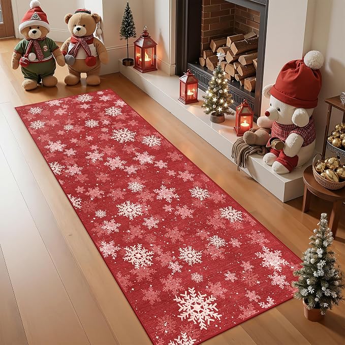 2x5 Christmas Runner Rug for Kitchen, Snowflake Rugs for Bathroom, Washable - Image 3
