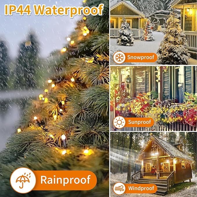 RPGT Christmas Light 500 LEDs 172ft Green Cable Wire Fairy String Outdoor Twinkle Lights Plug in 12 Modes for Xmas Party, Garden, Wedding, Home Decoration (Warm White)