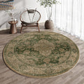 5ft Round Green Retro Floral Washable Rug by HUGEAR