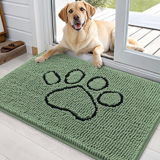 OLANLY Dog Door Mat for Muddy Paws 36x24, Paw Print Design Chenille Mud Mat | by OLANLY
