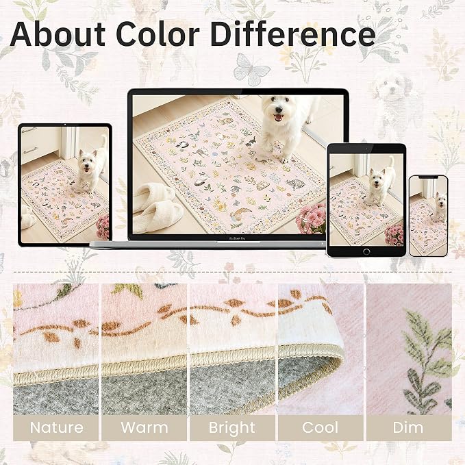 Soalmost 2x3 Dog Rugs for Entryway, Washable Door Mat Animal Soft Rug Pink | - Image 8