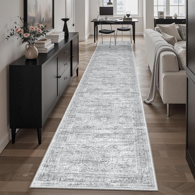 Soalmost Runner Rug 2x10 Washable Non-Slip Hallway Kitchen Runners Grey | Stain - Image 4