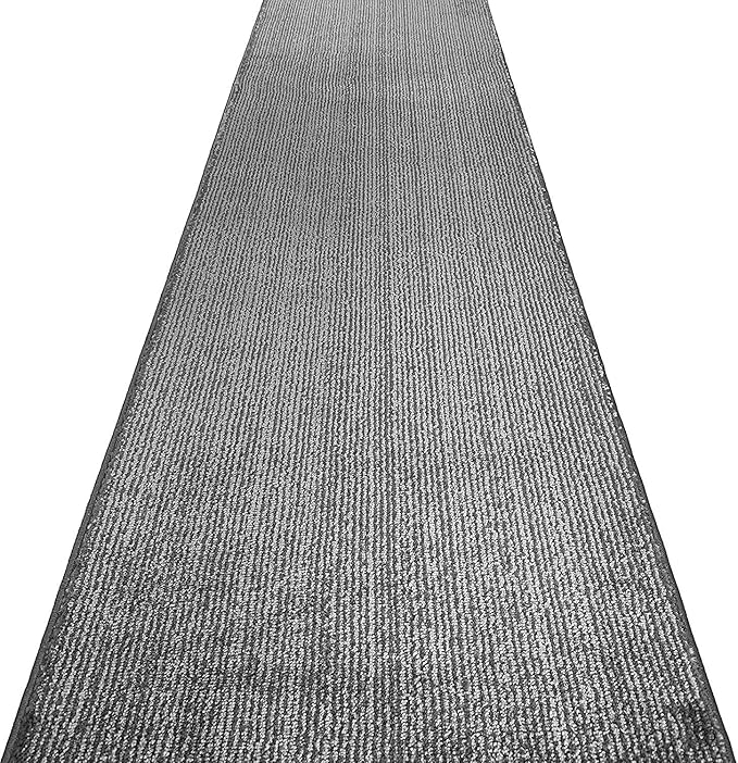 Custom Length Cut to Size Wide Width Carpet Runner Rug for Hallways, Skid Resistant Latex Rubber Backed, 31 inch Wide X Customized Length, Stripe Grey, 31 inch X 20 feet