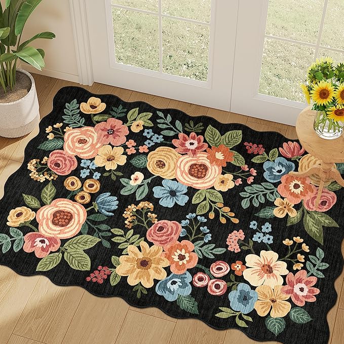 DUKINO 2x3 Rugs for Entryway, Floral Door Mat Washable Kitchen Rugs, Low Pile by DUKINO