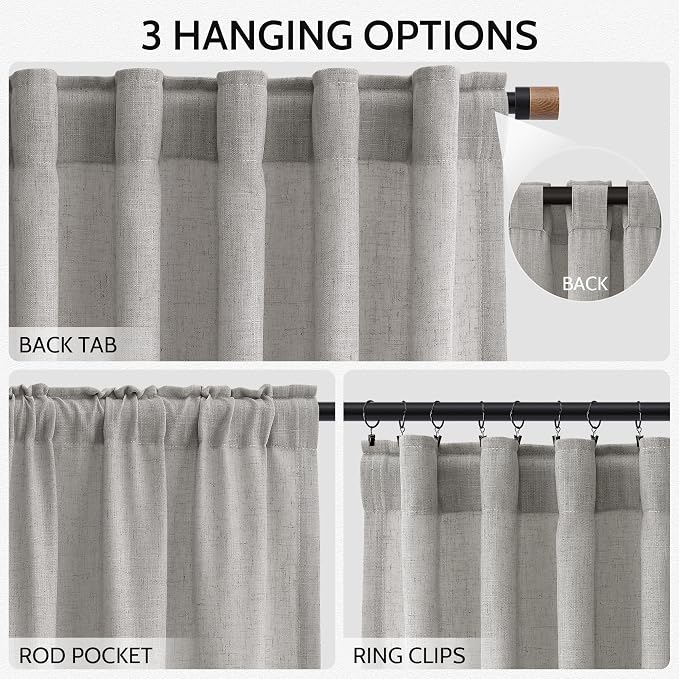 Light Gray Linen Curtains for Living Room 84 Inches Long 2 Panels Set Rod - Image 2