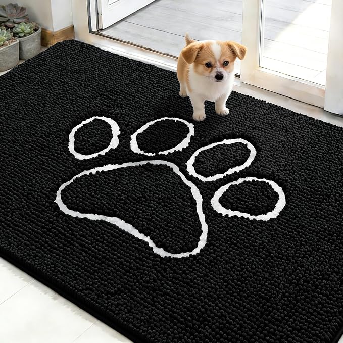 OLANLY Dog Door Mat for Muddy Paws 48x30, Paw Print Design Chenille Mud Mat | by OLANLY