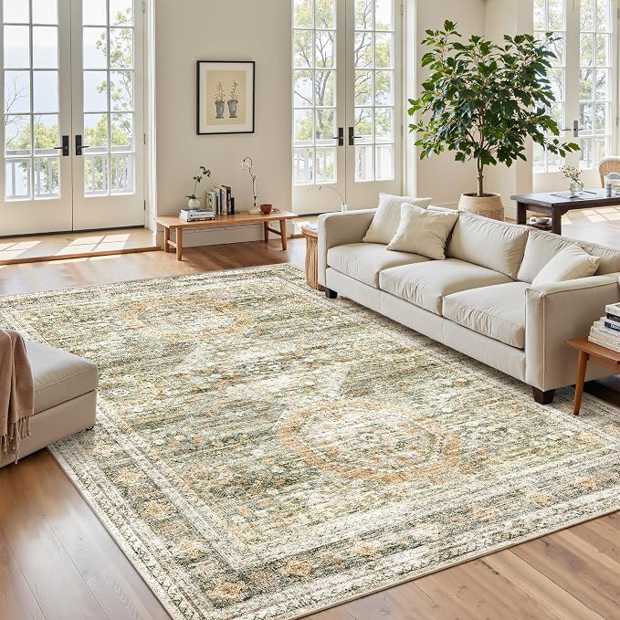 Soalmost 6x9 Area Rug for Living Room Washable Rugs Non-Slip Green/Orange | by Soalmost