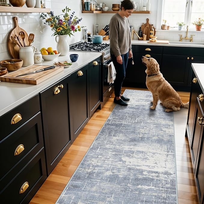Hallway 2x10 Washable Runner Rug: Abstract Kitchen Stove Rugs Low-Pile Stain by HYHAOYUNLAI