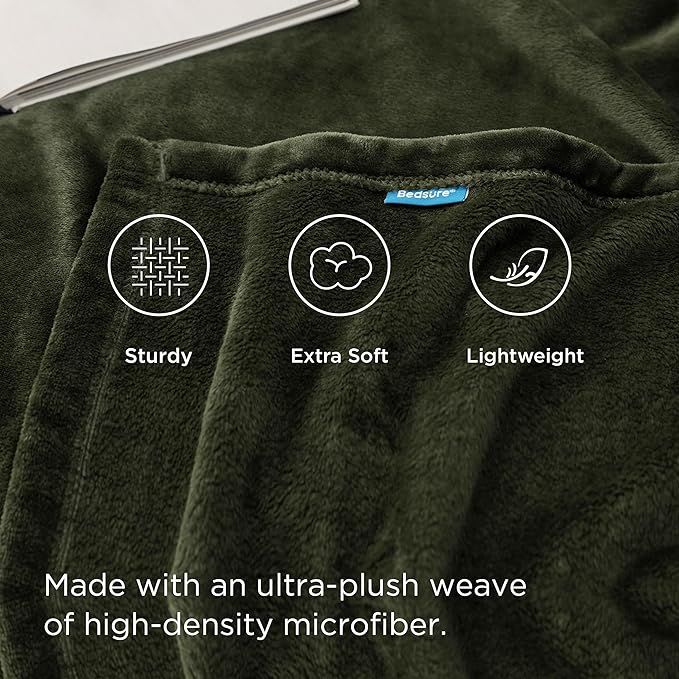 Bedsure GentleSoft Fleece Throw XL Blanket Olive Green - 300GSM Soft Lightweight Plush Cozy Blankets for Bed, Sofa, Couch, Travel, Camping, 50x70 inches