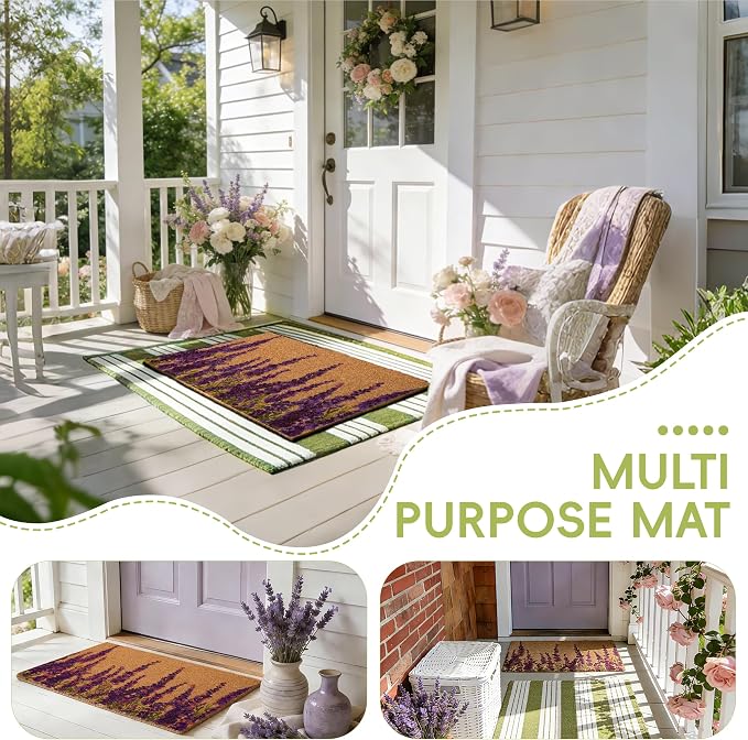 2 PCS Lavender Floral Welcome Door Mat Set, Farmhouse Spring Doormat - Image 6
