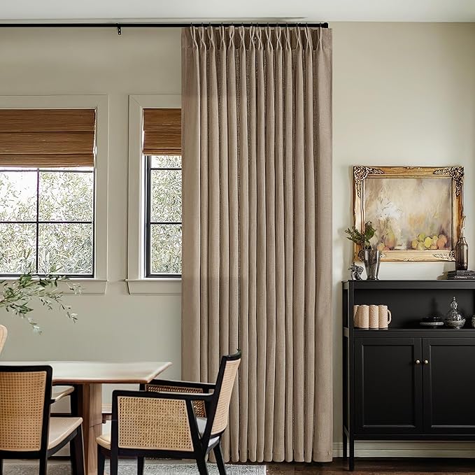 Light Brown Pinch Pleated Linen Blend 105 Inch Latte Semi Sheer Curtains | - Image 7