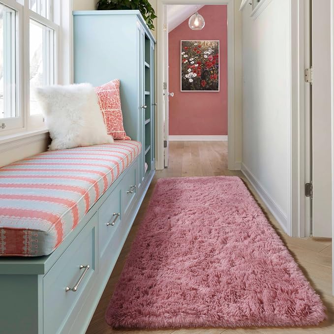 Blush Runner Rugs for Bedroom Living Room, Fluffy 2x6 Hallway Soft Area Rug | - Image 6
