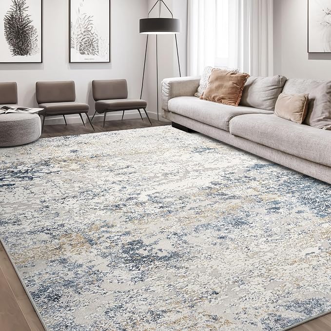 DMOYEST Area Rug Living Room Rugs 10x14 Washable Abstract Beige Blue Carpet | - Image 5