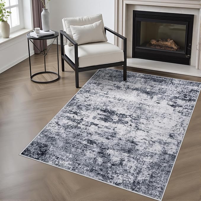 Area Rug Living Room: 3x5 Modern Washable Indoor Soft Carpet Grey | by FXRHLP