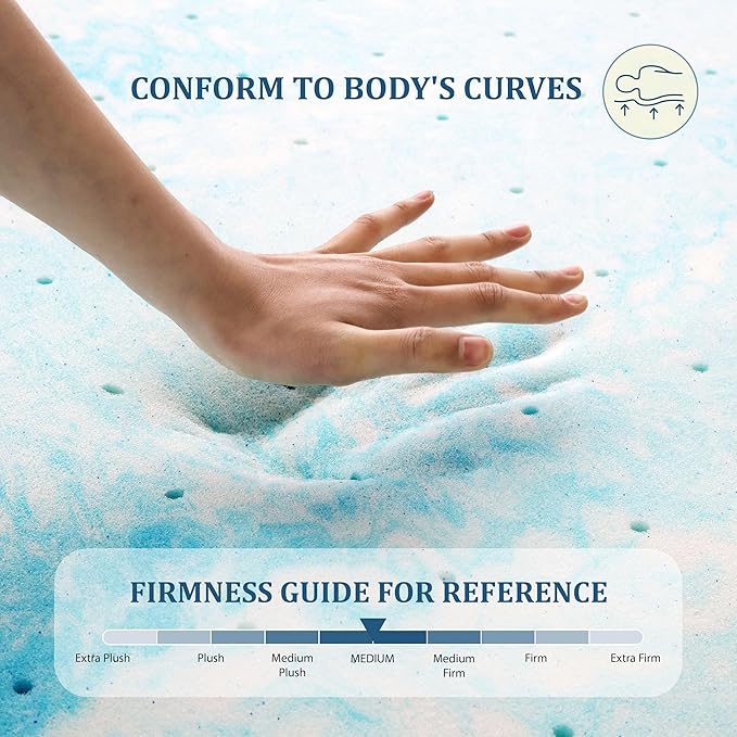 EGO Topper 4 Inch Twin XL Memory Foam Mattress Topper, Gel Foam Mattress Topper for Pressure Relief, Ventilated Design Bed Topper in a Box, CertiPUR-US Certified, 38"×80", Medium