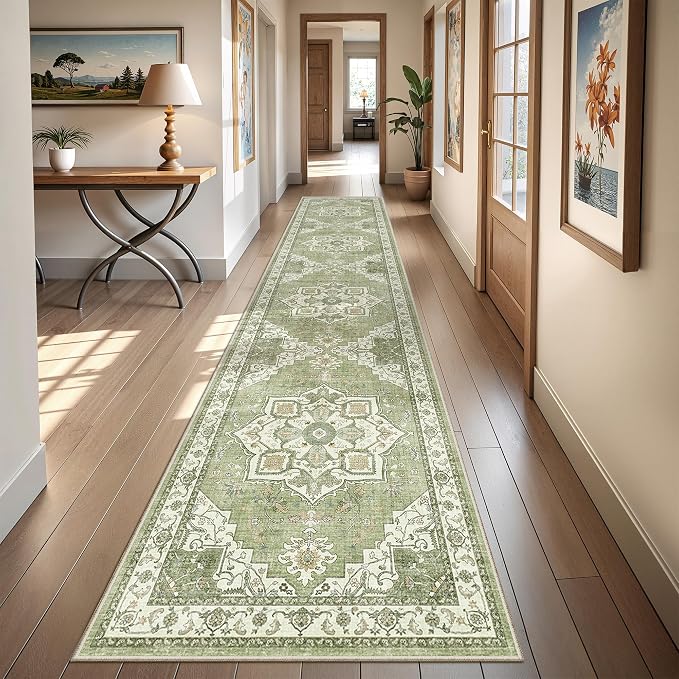 Runner Rug 2x10, Washable Rugs for Entryway Rug, Light Green | Non Slip Kitchen - Image 2