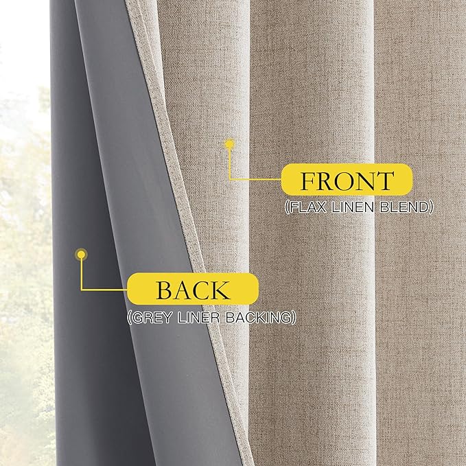 NICETOWN Rod Pocket Full Blackout Natural Linen Curtains 102" Length - Image 7