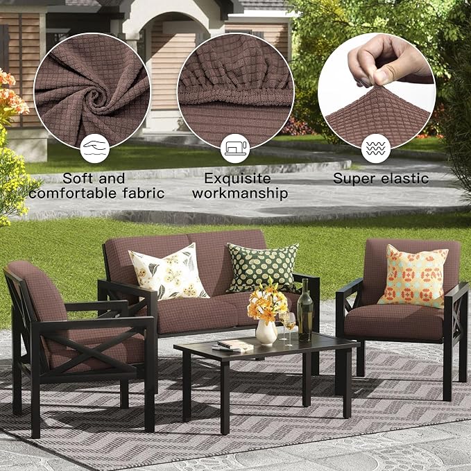8Pcs Outdoor Cushion Covers, Elastic Patio Cushion Covers | Washable, - Image 4