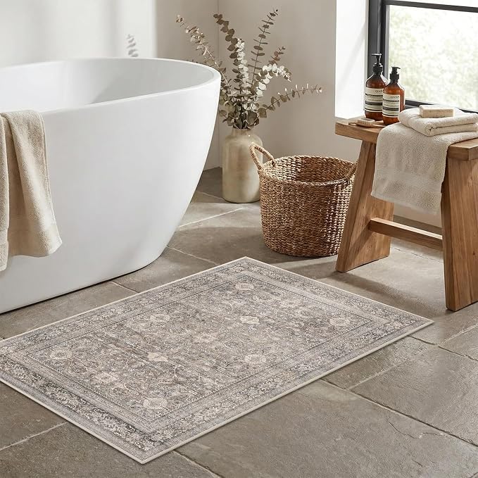Schweek 2x3 Rug for Entryway Washable Non Slip Kitchen Rugs Taupe Door Mat | - Image 3
