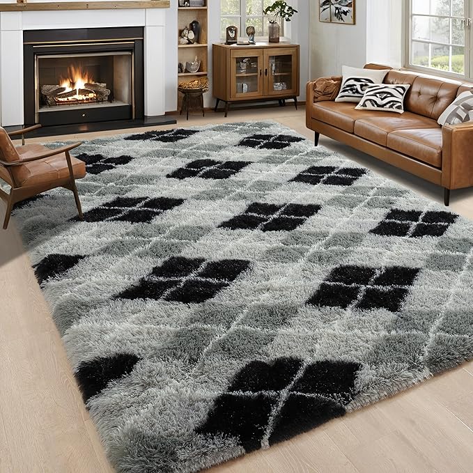 6x9 Large Black and Grey Fluffy Area Rug Non-Slip by ModernHomeDecor