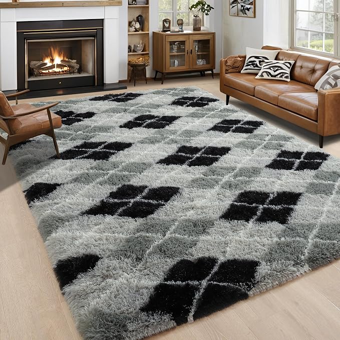 4x6 Black and Grey Fluffy Soft Area Rug Non-Slip by ModernHomeDecor