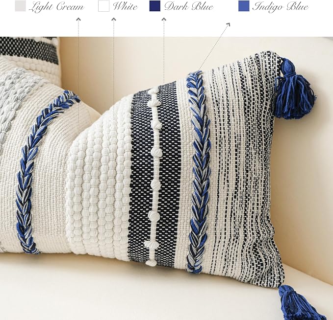 Navy Dark Blue Decorative Throw Pillow Cover 20x20 Square Boho Accent - Image 3