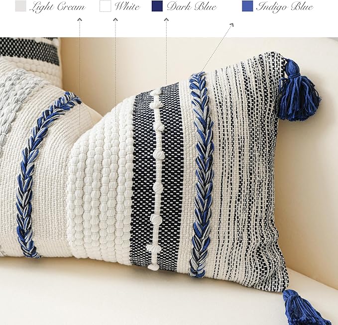 Navy Dark Blue Boho Throw Pillow Cover 22x22 Grey Decorative Accent Pillow - Image 3