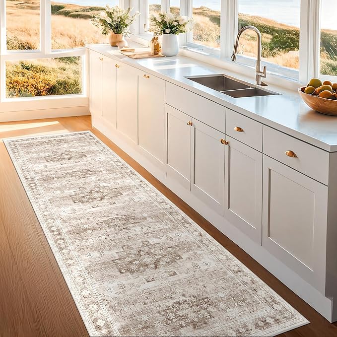 Beige Washable 2'6"x8' Wide Hallway Runners, Kitchen Runner Rug, Non-Slip & - Image 6