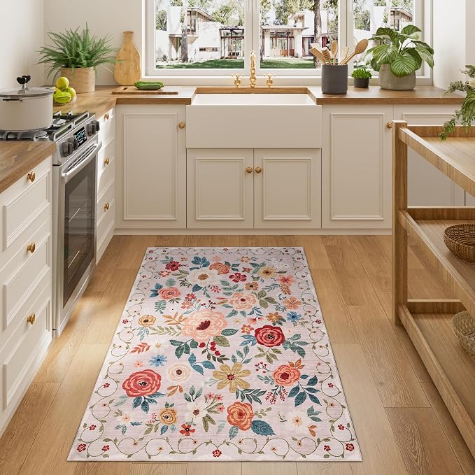 DUKINO 3x4 Area Rug, Floral Washable Rug - Image 3