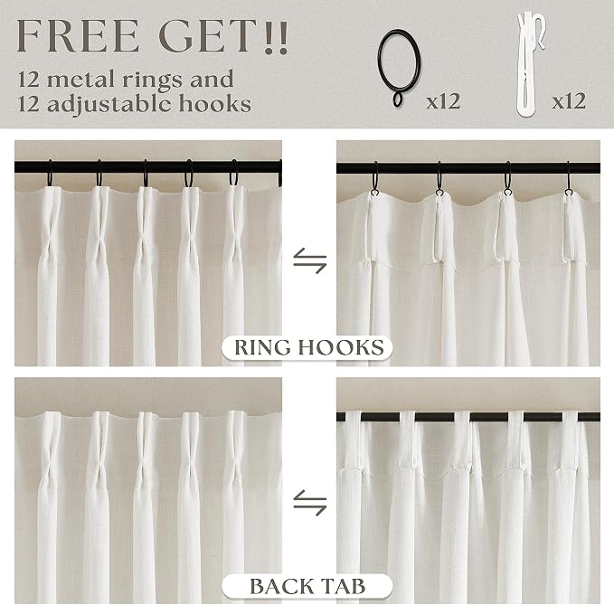 Natural 60 Inch Width Linen Pinch Pleated 92 Inch Long Curtains | Thick Linen - Image 5