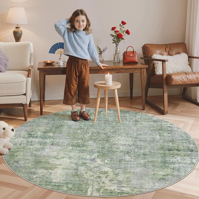Soalmost Abstract 6x6 Round Rug 6ft Circle Living Room Rugs, Low Pile Stain - Image 3