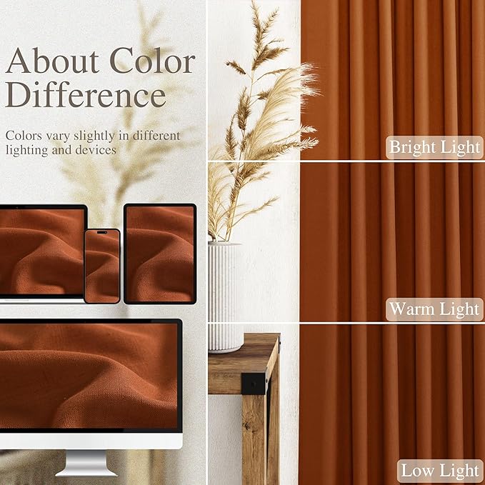 Rust Linen Curtains for Living Room 120 Inches Long Light Filtering Semi Sheer - Image 3