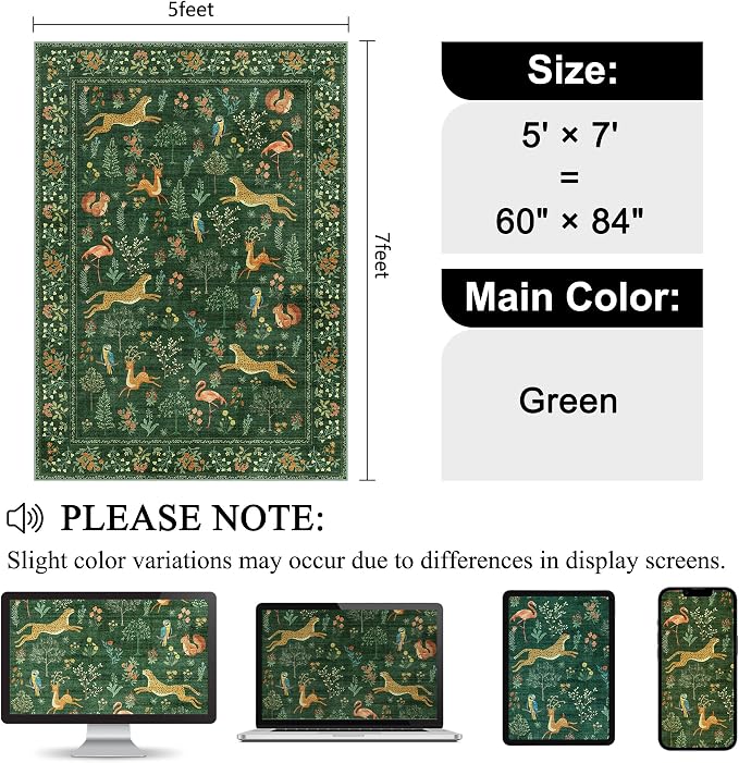 DUKINO 5x7 Area Rugs, Washable Animal Rug - Image 2