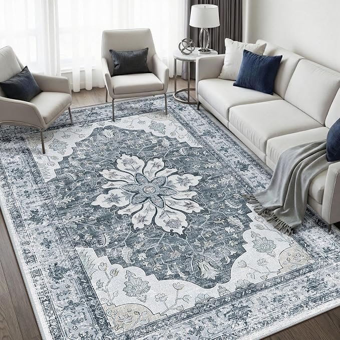RELEANY Washable Area Rug, Water Repellent, Pet Friendly, Vintage Floral Boho by RELEANY