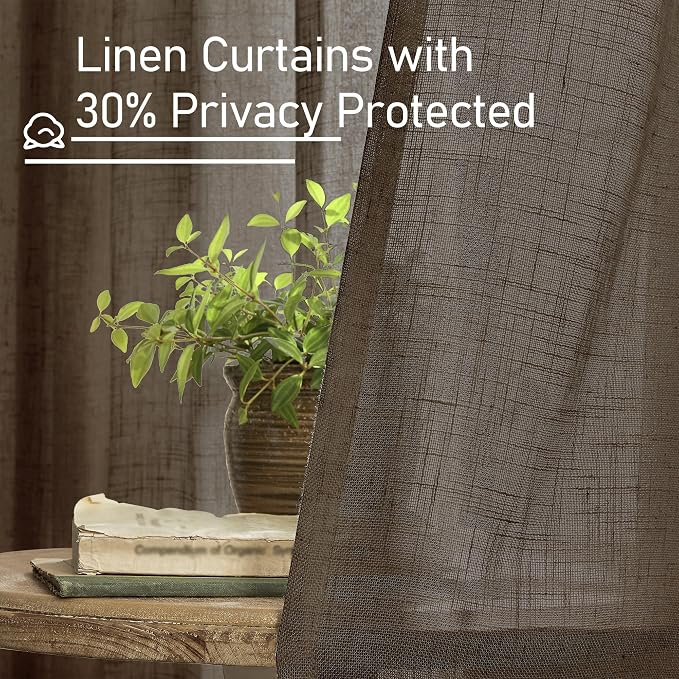 Linen Curtains 63 Inch Length 2 Panels, Chocolate Linen Textured Light - Image 6