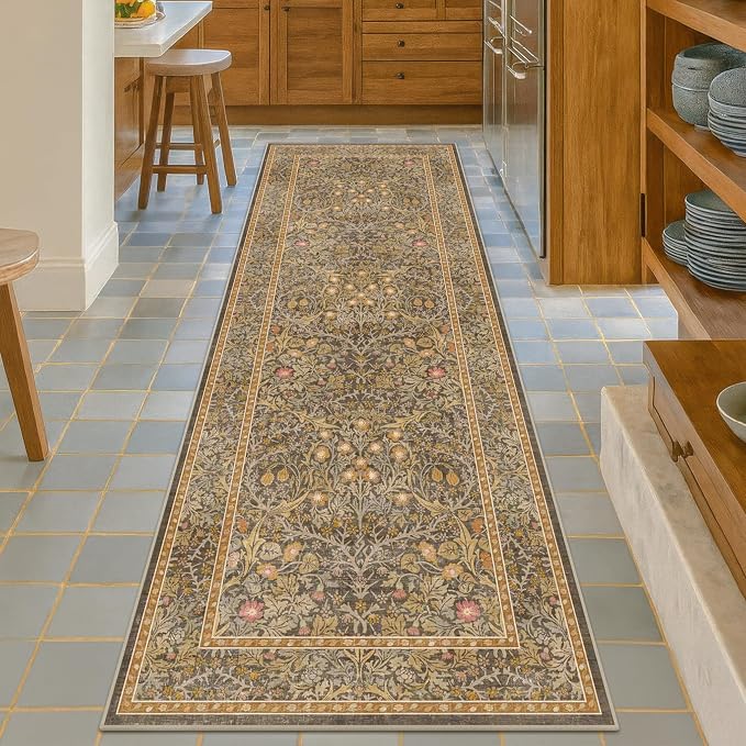Non Slip 2x8 Gold Brown Long Runner Rug, Washable Runner Rug by HazoHaus